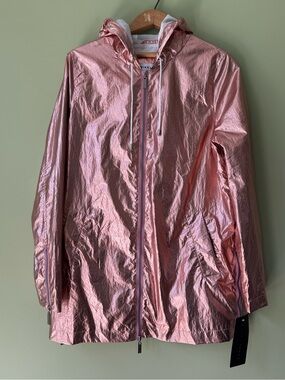 Nikki Jones Montreal Rose Gold Metallic Crinkle Foil Hooded Windbreaker Jacket